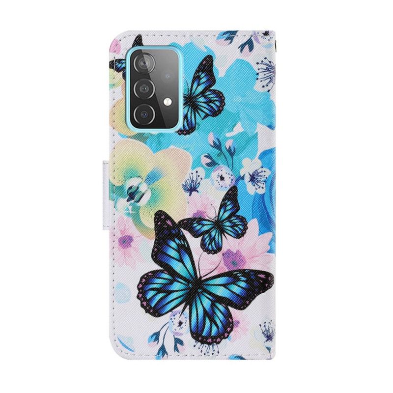 Flip Cover Samsung Galaxy A52 4G / A52 5G Gul Sommerfugle Og Sommerblomster