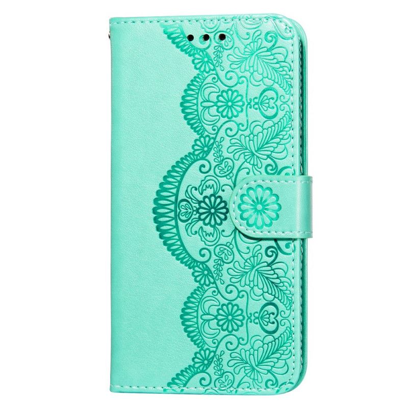 Flip Cover Samsung Galaxy A52 4G / A52 5G Rød Mobilcover Blomsterbroderiprint