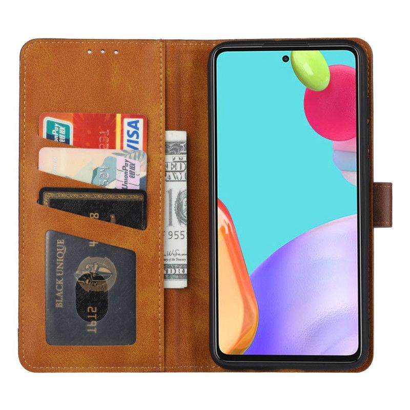 Flip Cover Samsung Galaxy A52 4G / A52 5G Sort Kortholder Og Rem På Lædereffekt