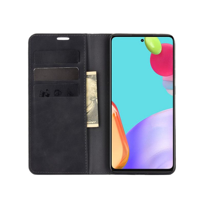 Læder Cover Samsung Galaxy A52 4G / A52 5G Sort Blødt Lædereffekt