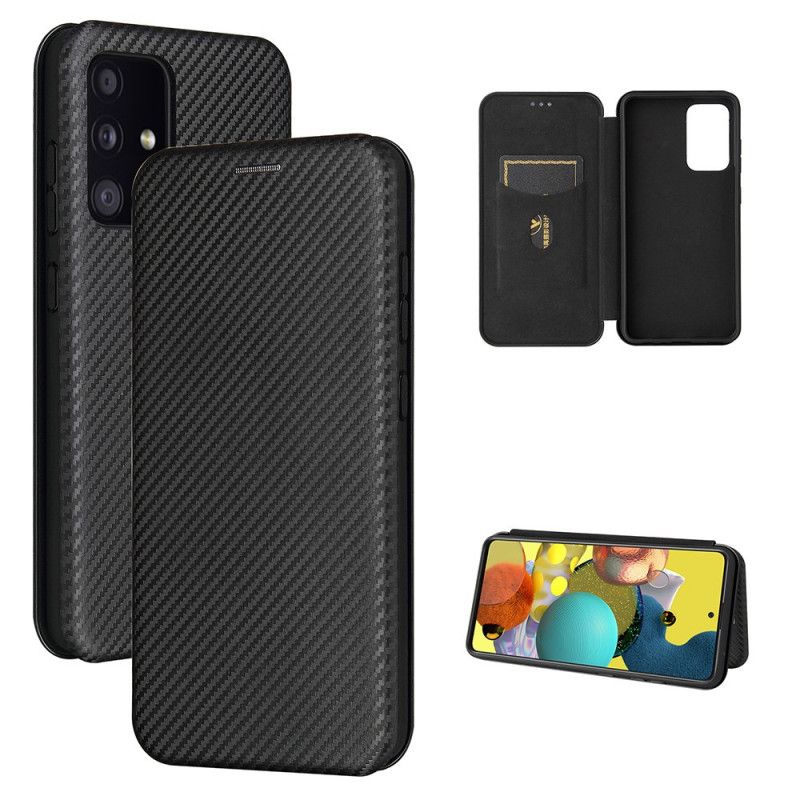 Læder Cover Samsung Galaxy A52 4G / A52 5G Sort Kulfiber