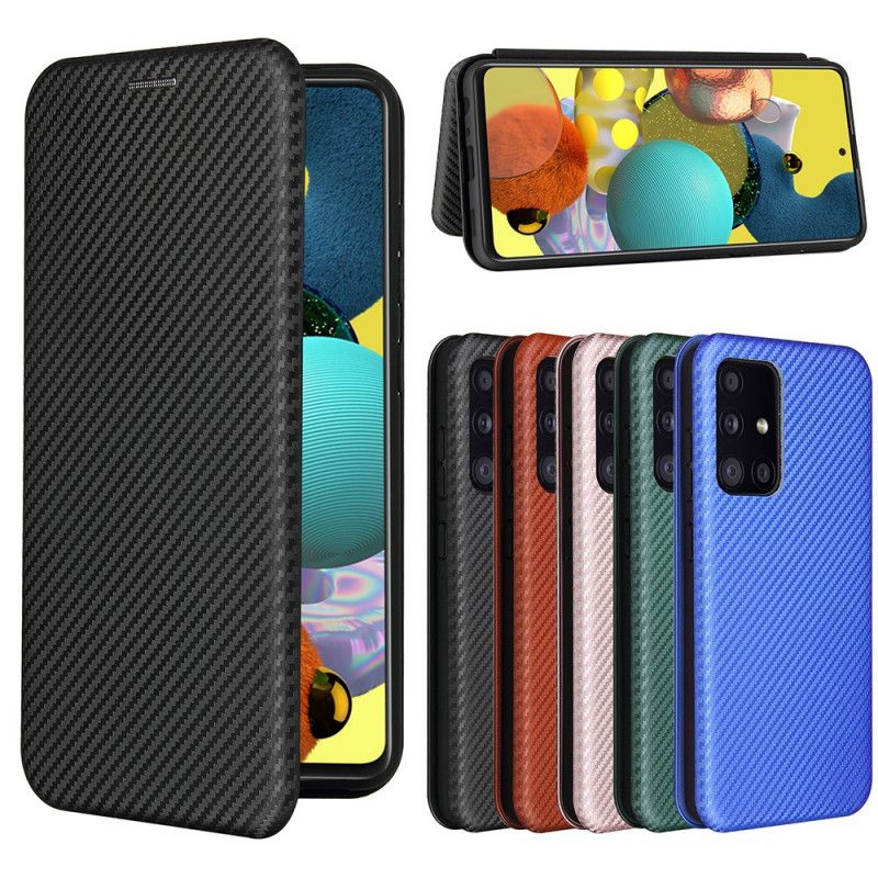 Læder Cover Samsung Galaxy A52 4G / A52 5G Sort Kulfiber