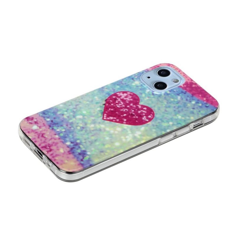 Cover iPhone 14 Glitter Hjerte