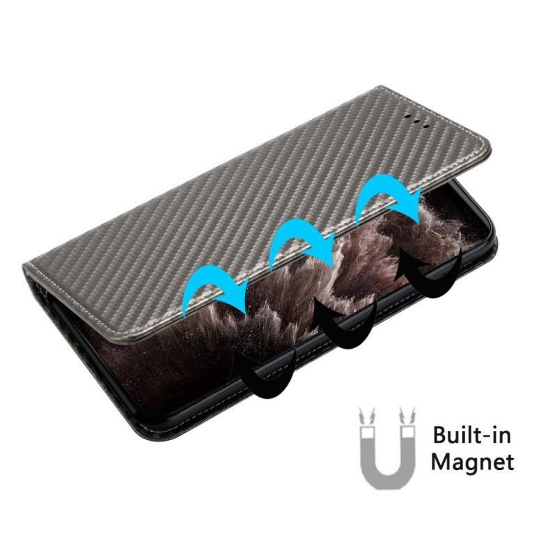 Cover iPhone 14 Med Snor Flip Cover Strappy Carbon Fiber Style