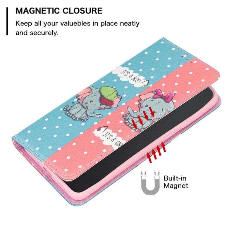 Cover iPhone 14 Pro Flip Cover Baby Elefanter