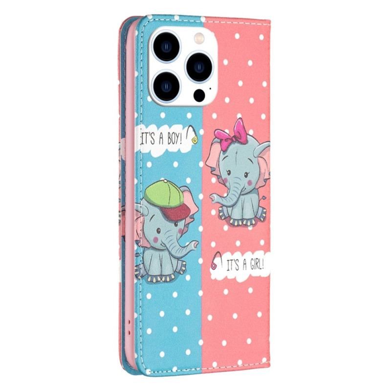 Cover iPhone 14 Pro Flip Cover Baby Elefanter