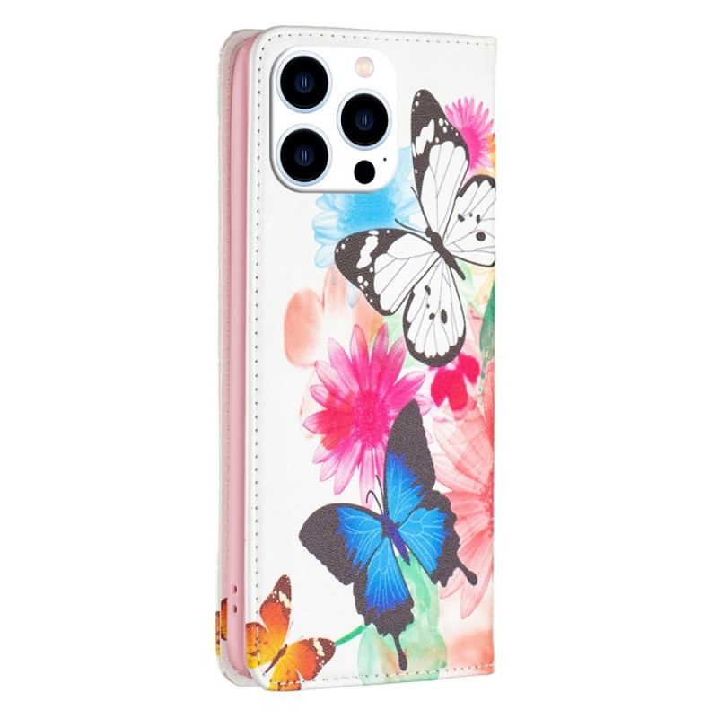 Cover iPhone 14 Pro Flip Cover Sommerfugle