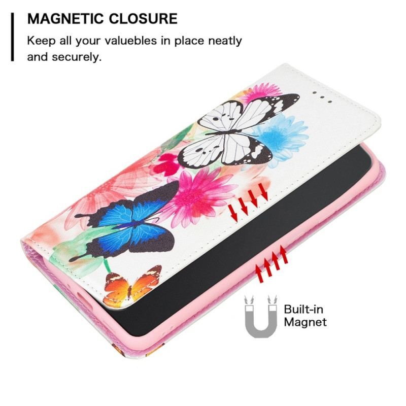 Cover iPhone 14 Pro Max Flip Cover Sommerfugle