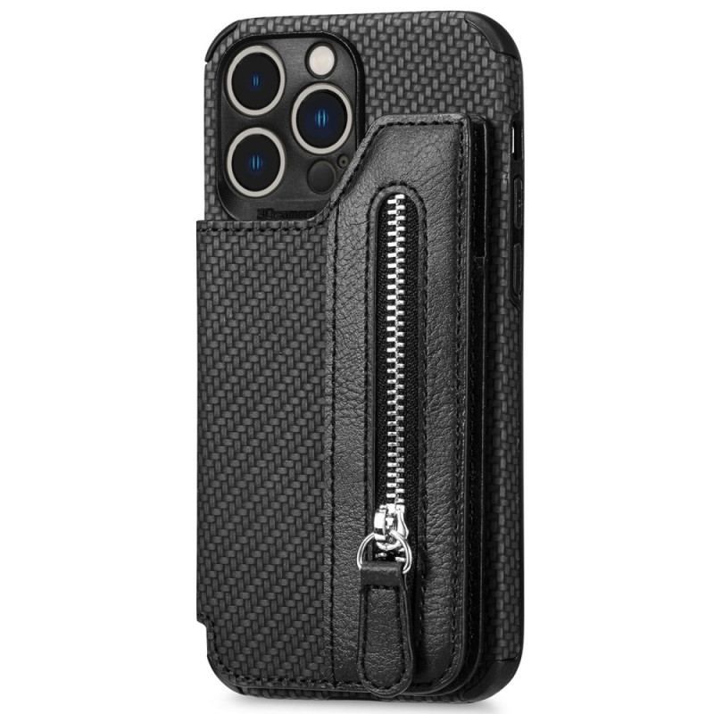 Cover iPhone 14 Pro Punge Etui Carbon Fiber Tegnebog Og Stativ