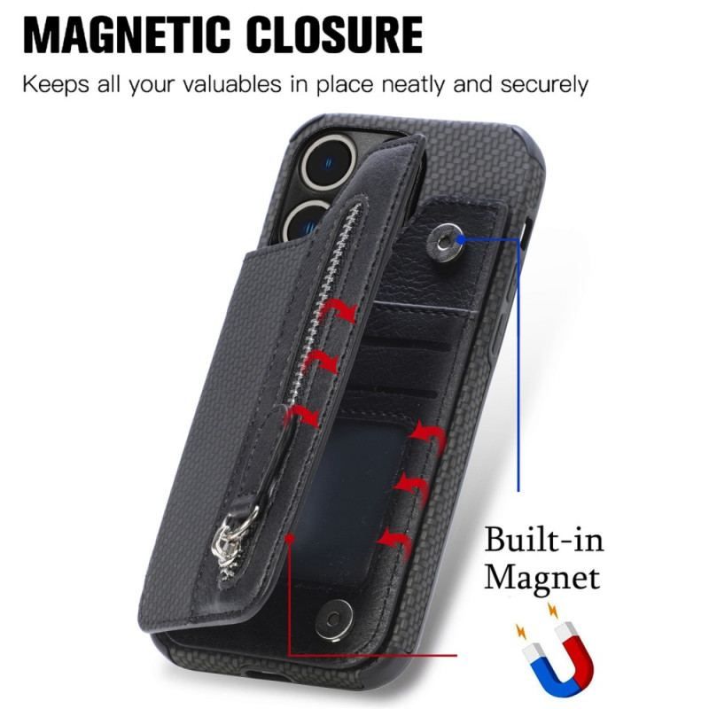 Cover iPhone 14 Pro Punge Etui Carbon Fiber Tegnebog Og Stativ