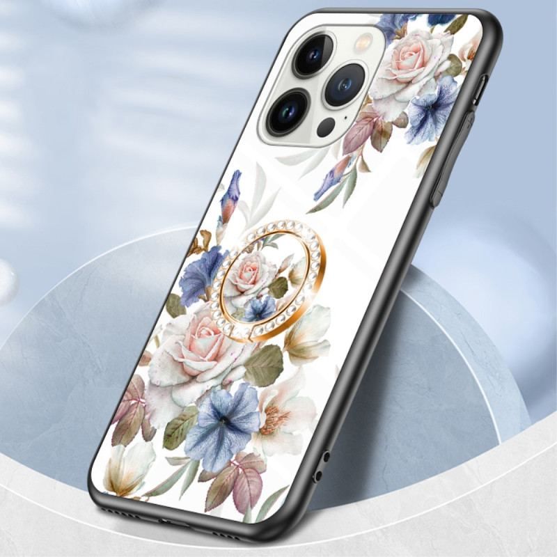 Cover iPhone 15 Pro Blomsterhærdet Glas Med Støttering