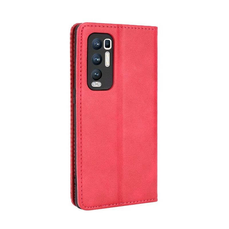 Cover Oppo Find X3 Neo Flip Cover Stiliseret Vintage Lædereffekt