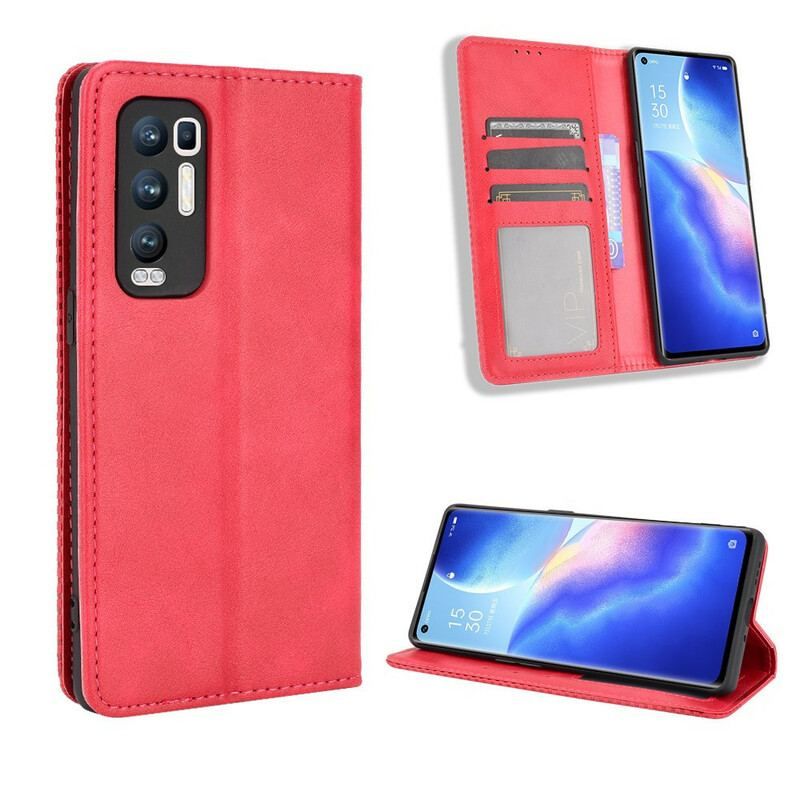 Cover Oppo Find X3 Neo Flip Cover Stiliseret Vintage Lædereffekt