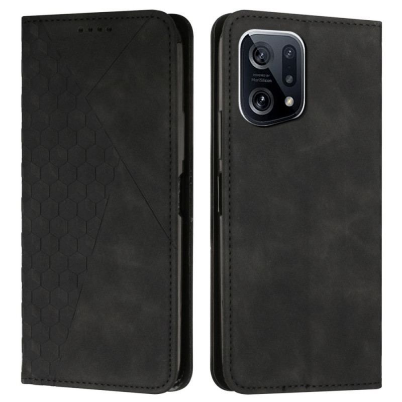 Cover Oppo Find X5 Flip Cover Imiteret Læder Mønster