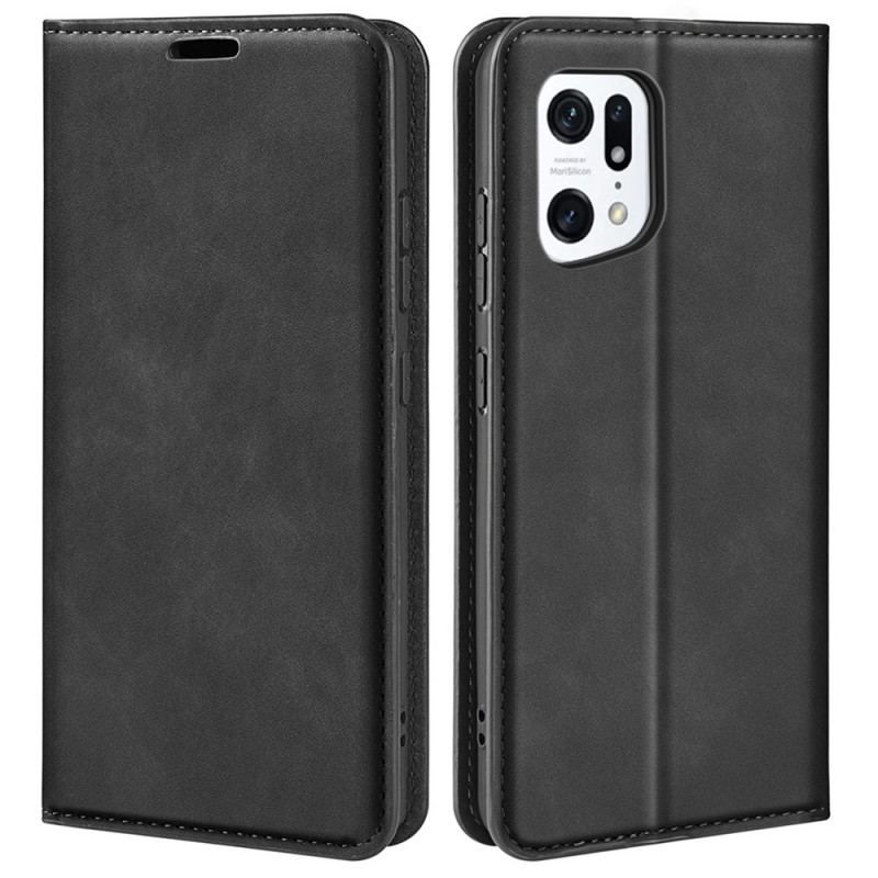 Cover Oppo Find X5 Flip Cover Silkeblødt Lædereffekt