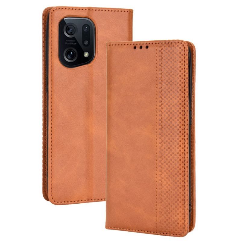 Cover Oppo Find X5 Flip Cover Stiliseret Vintage Lædereffekt