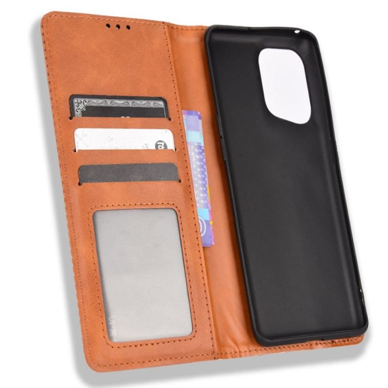 Cover Oppo Find X5 Flip Cover Stiliseret Vintage Lædereffekt