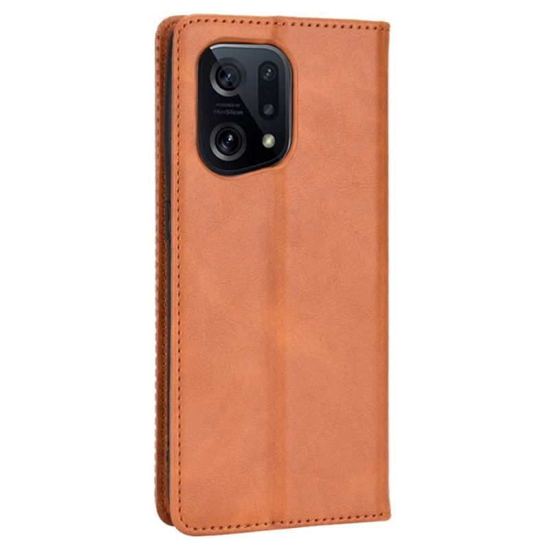 Cover Oppo Find X5 Flip Cover Stiliseret Vintage Lædereffekt