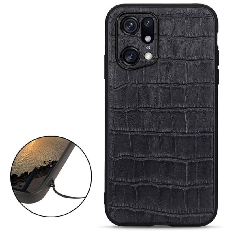 Cover Oppo Find X5 Pro Ægte Crocodile Texture Læder