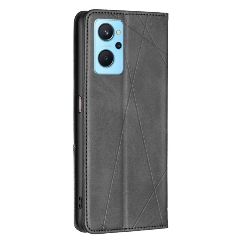 Cover Realme 9i Flip Cover Diagonale Linjer I Imiteret Læder