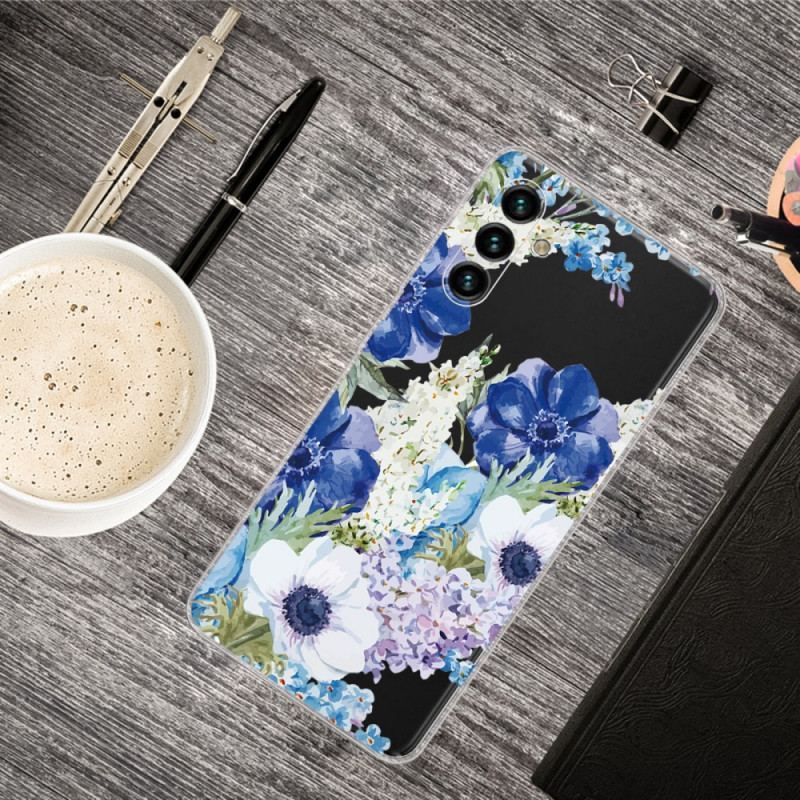 Cover Samsung Galaxy A13 5G / A04s Akvarel Blå Blomster