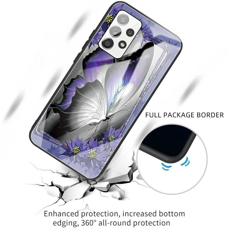 Cover Samsung Galaxy A13 Lilla Sommerfugl Hærdet Glas