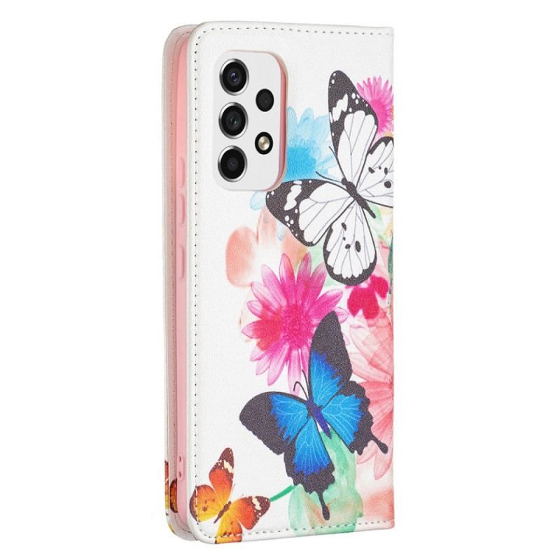 Cover Samsung Galaxy A53 5G Flip Cover Farverige Sommerfugle