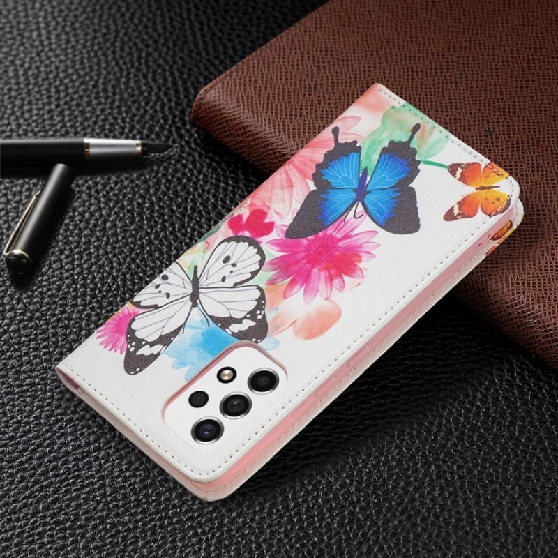 Cover Samsung Galaxy A53 5G Flip Cover Farverige Sommerfugle