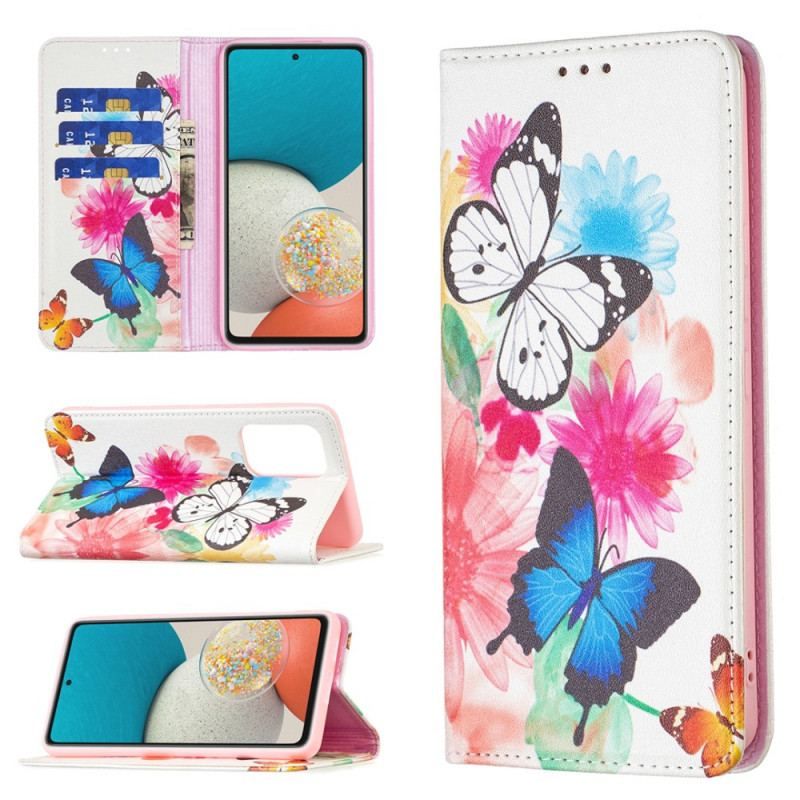 Cover Samsung Galaxy A53 5G Flip Cover Farverige Sommerfugle