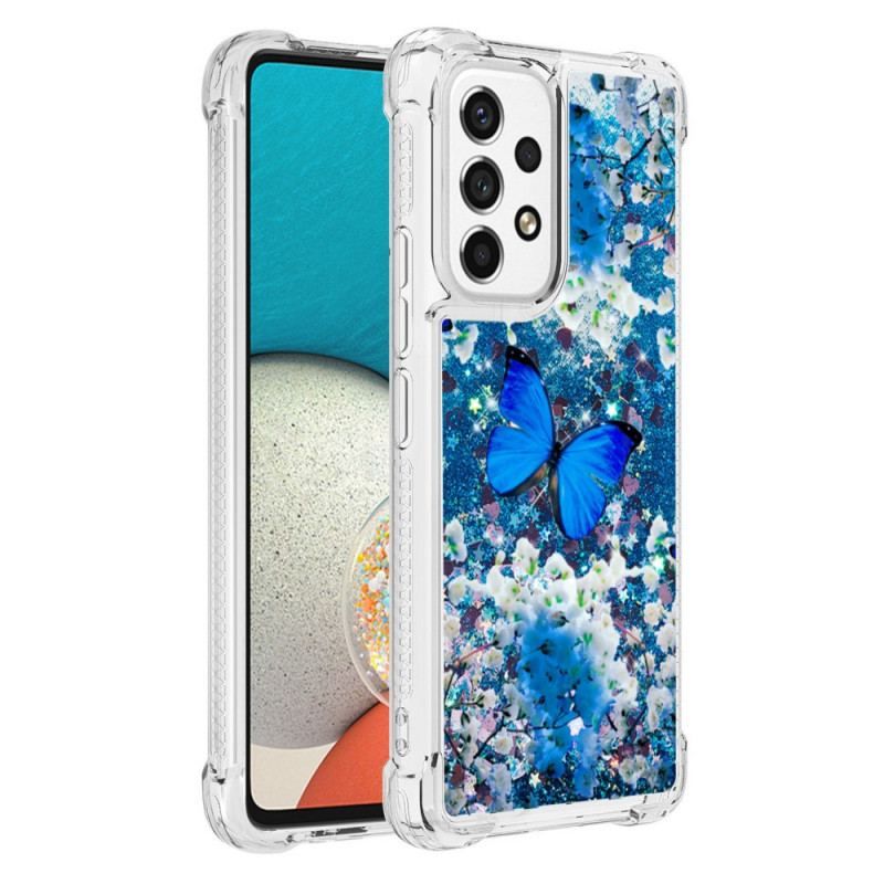 Cover Samsung Galaxy A53 5G Glitter Blå Sommerfugle