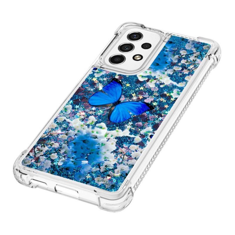 Cover Samsung Galaxy A53 5G Glitter Blå Sommerfugle