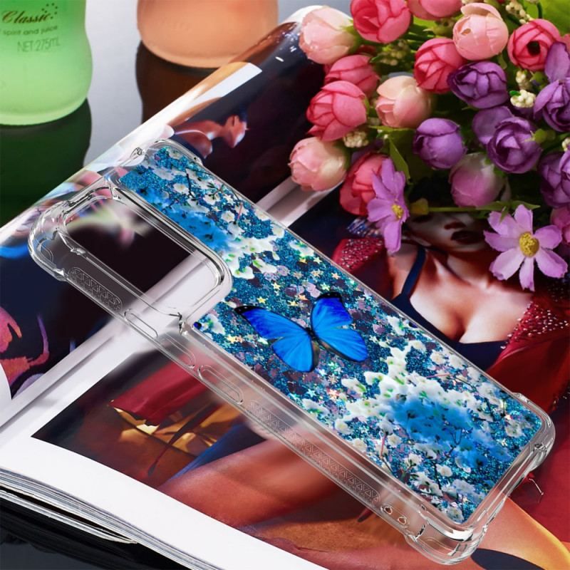 Cover Samsung Galaxy A53 5G Glitter Blå Sommerfugle