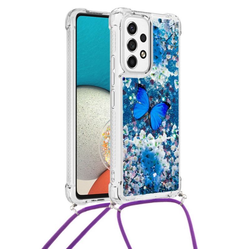 Cover Samsung Galaxy A53 5G Med Snor Pailletsommerfugle Med Snoretræk