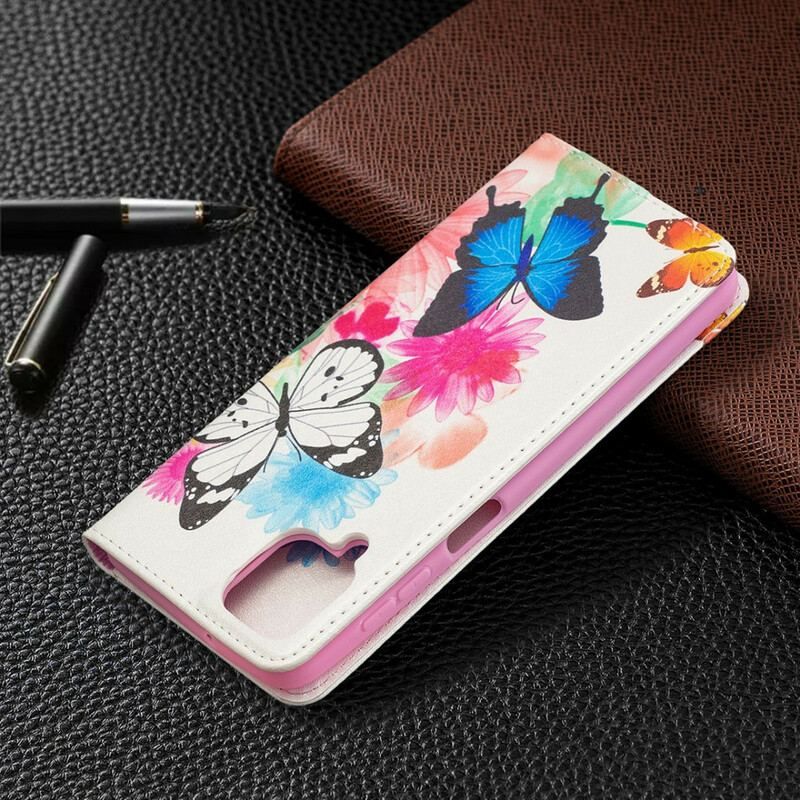 Cover Samsung Galaxy M12 / A12 Flip Cover Farverige Sommerfugle