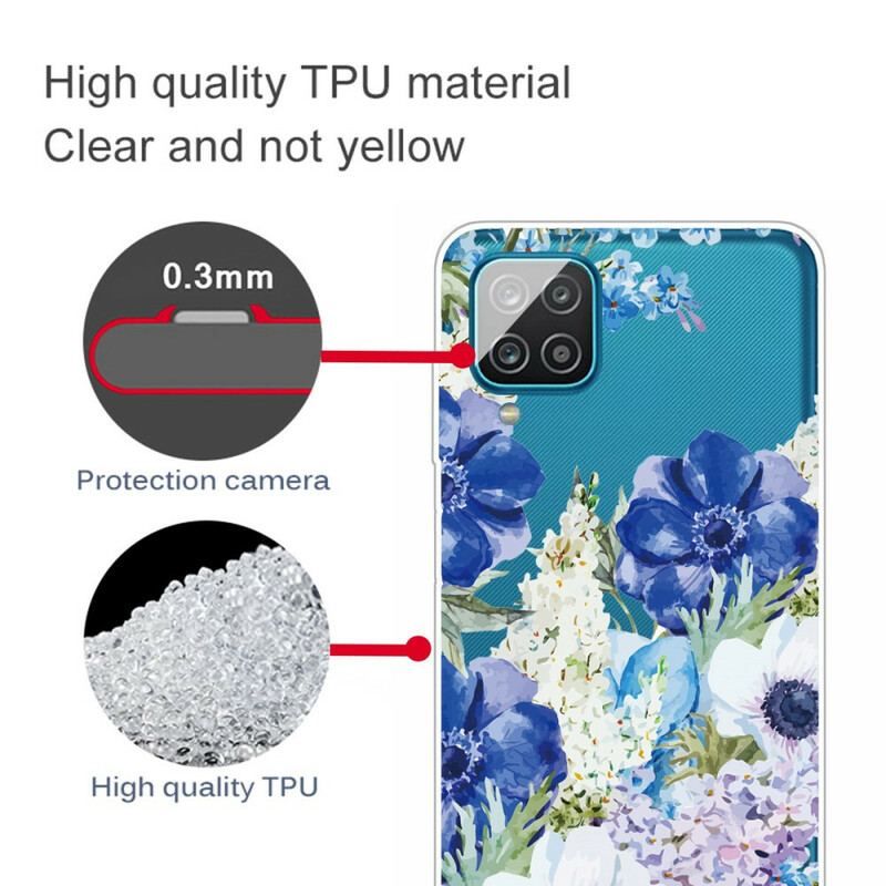 Cover Samsung Galaxy M12 / A12 Sømløs Akvarel Blå Blomster