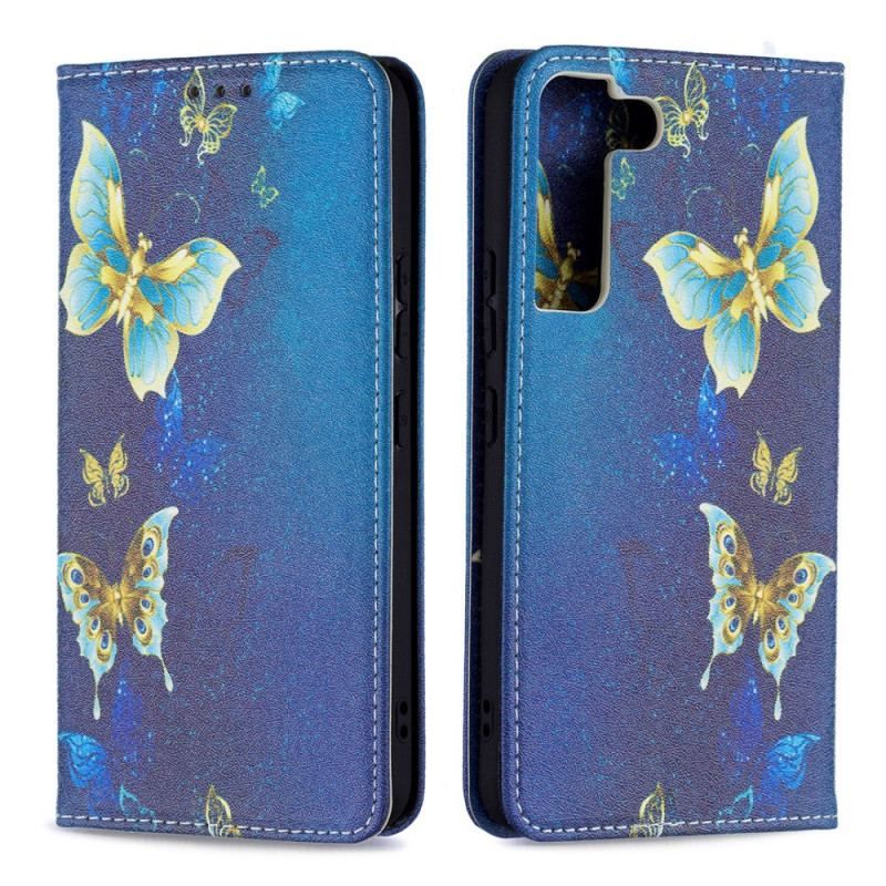 Cover Samsung Galaxy S22 5G Flip Cover Farverige Sommerfugle