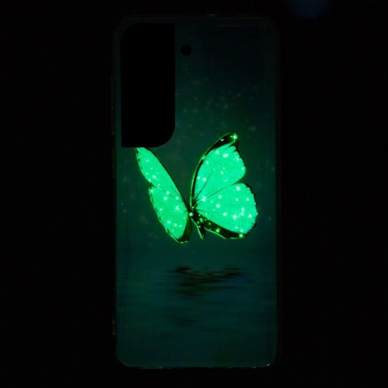 Cover Samsung Galaxy S22 5G Fluorescerende Blå Sommerfugle