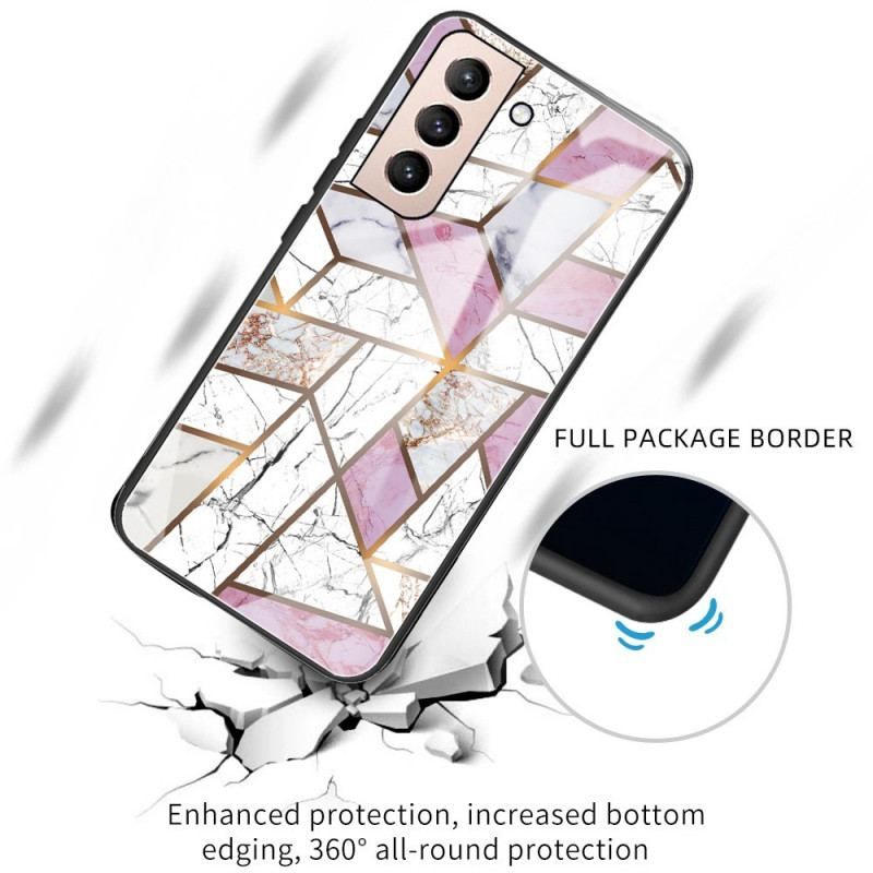 Cover Samsung Galaxy S22 5G Geometri Marmor Hærdet Glas