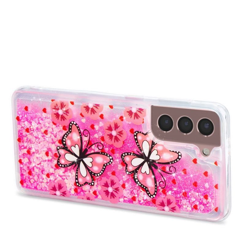 Cover Samsung Galaxy S22 5G Pailletter Sommerfugle