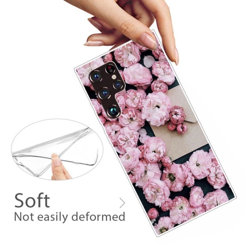 Cover Samsung Galaxy S22 Ultra 5G Lyserøde Blomster