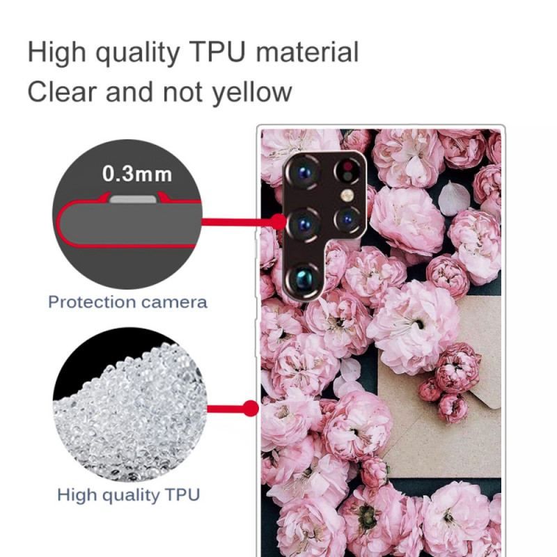 Cover Samsung Galaxy S22 Ultra 5G Lyserøde Blomster