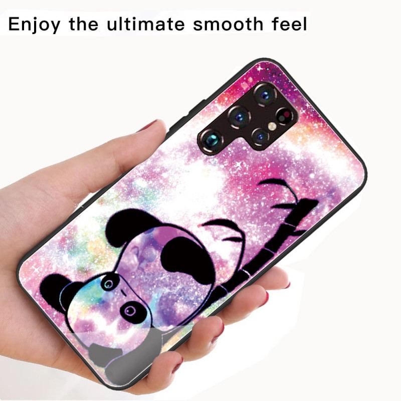 Cover Samsung Galaxy S22 Ultra 5G Panda Og Bambus Hærdet Glas