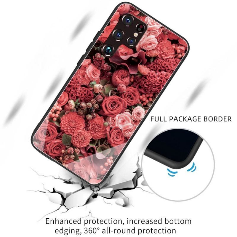 Cover Samsung Galaxy S22 Ultra 5G Rose Blomster Hærdet Glas