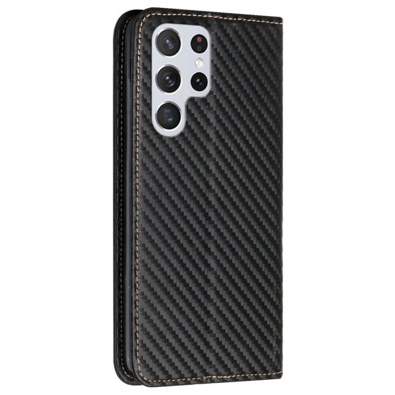 Cover Samsung Galaxy S23 Ultra 5G Med Snor Flip Cover Strappy Carbon Fiber Style