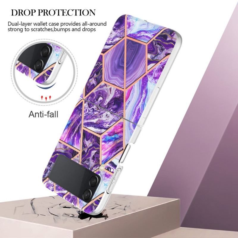 Cover Samsung Galaxy Z Flip 4 Flip Cover Geometrisk Marmor