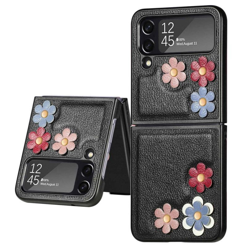 Cover Samsung Galaxy Z Flip 4 Flip Cover Imiteret Læder Blomster