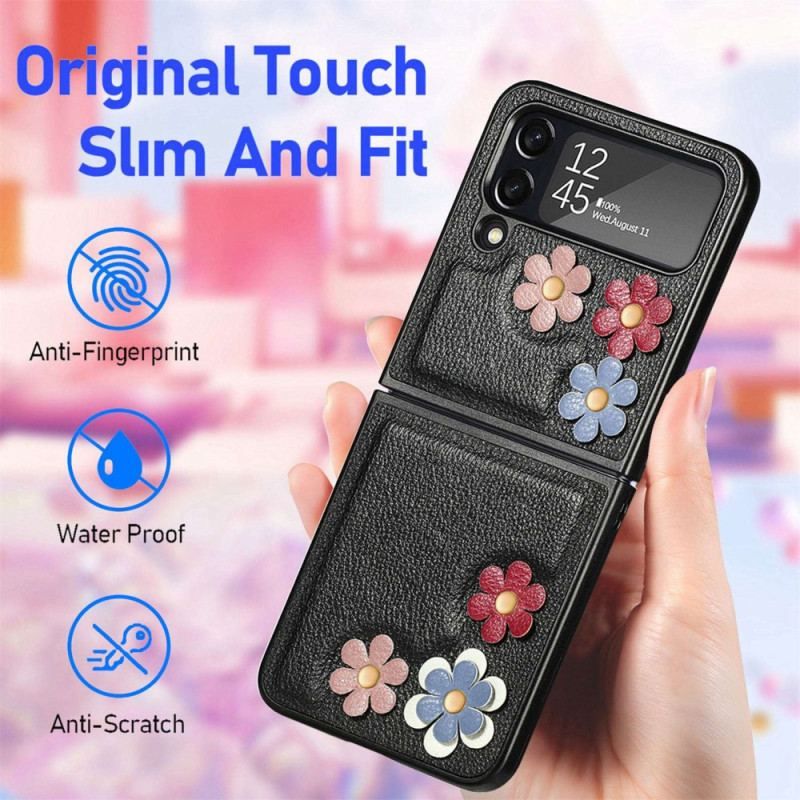 Cover Samsung Galaxy Z Flip 4 Flip Cover Imiteret Læder Blomster