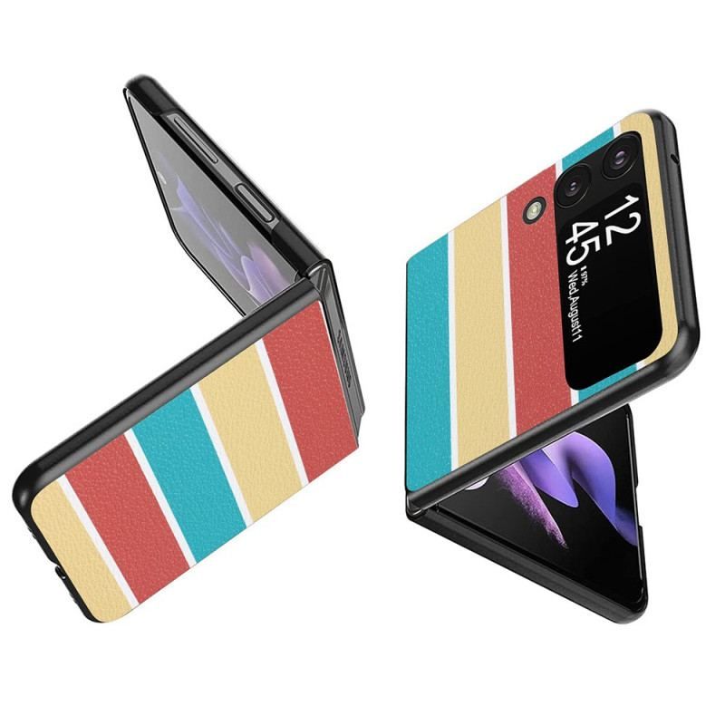 Cover Samsung Galaxy Z Flip 4 Flip Cover Imiteret Læder Linjer