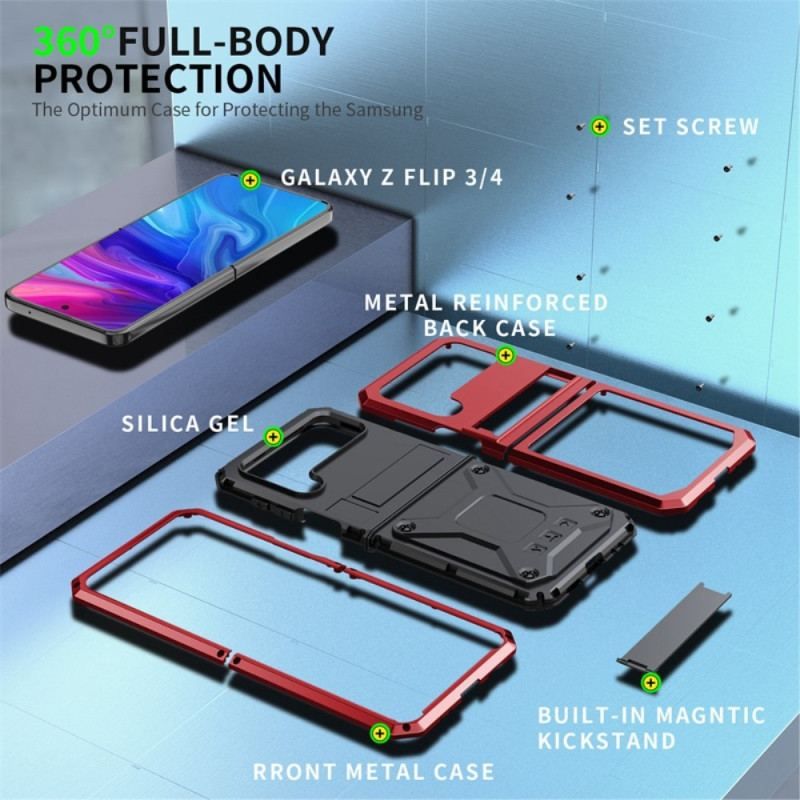 Cover Samsung Galaxy Z Flip 4 Flip Cover Metal Og Håndfri Support