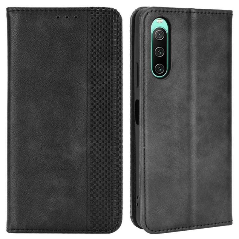 Cover Sony Xperia 10 IV Flip Cover Stiliseret Læderstil